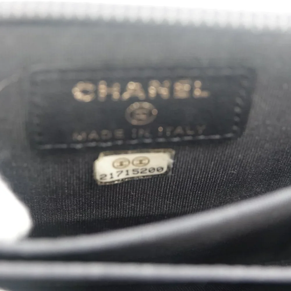 Chanel Boy Zip Around Coin Purse Wallet Lambskin Black
